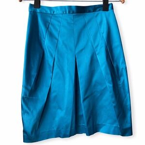 Teal Satin Pleated A-Line Skirt | Elegant Knee-Length Skirt